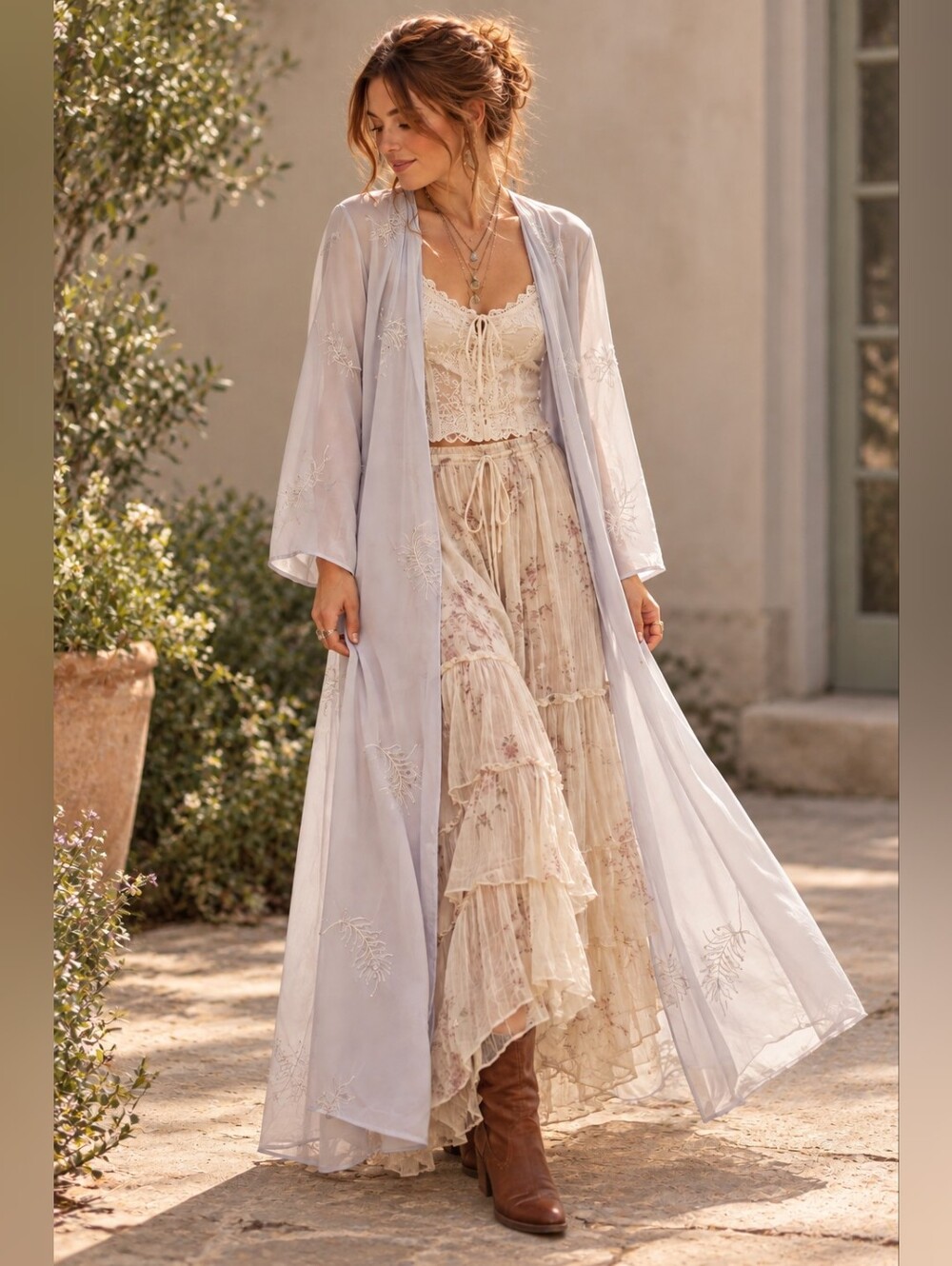 Vintage Condici Ethereal Chiffon Maxi Duster Jacket Embroidered Fairycore S/M